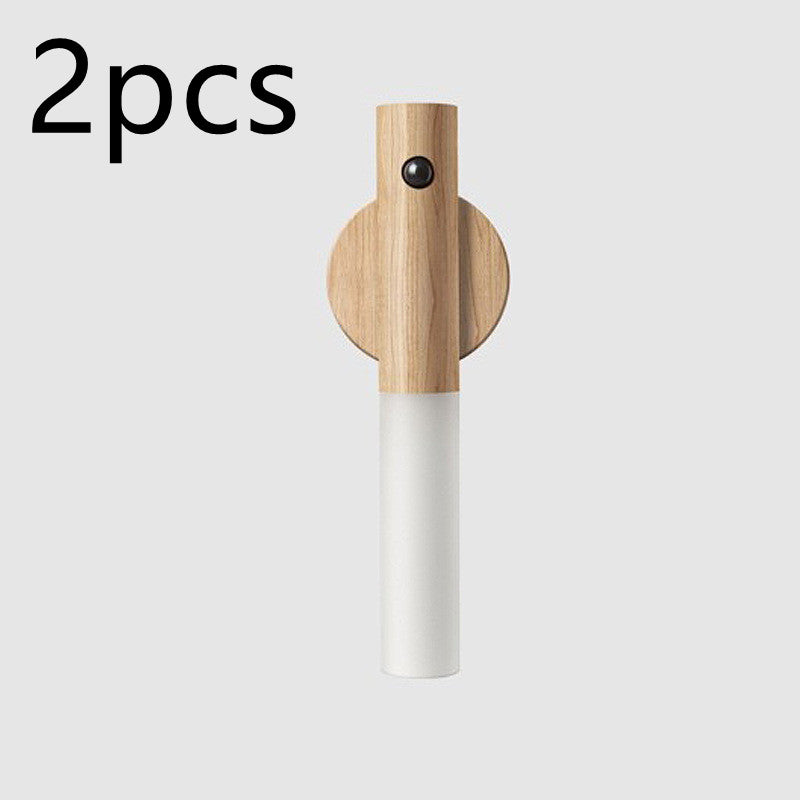 Auto LED USB Magnetic Wireless Night Light Corridors wooden wall mount light with frosted white bottom