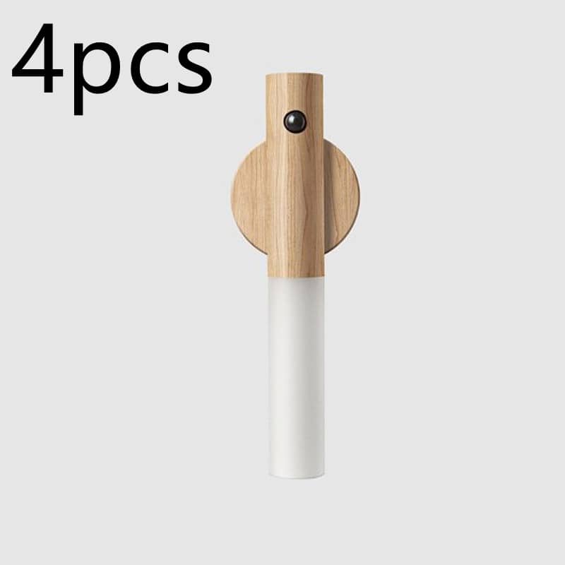 Auto LED USB Magnetic Wireless Night Light Corridors wooden design with white light cover pack of 4