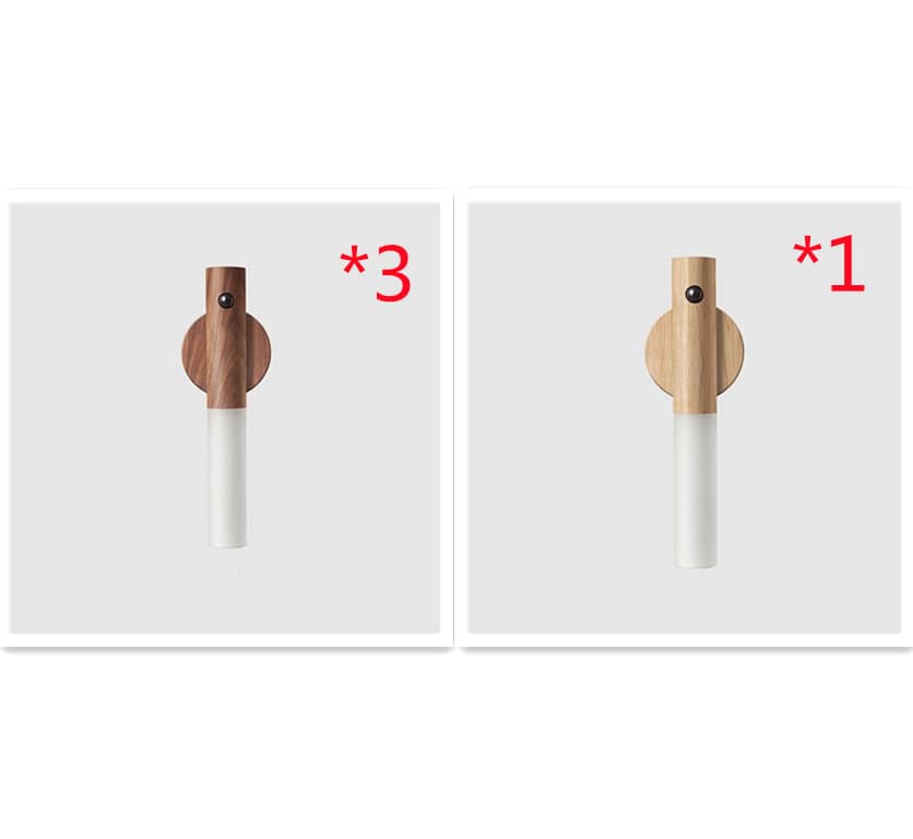 Auto LED USB Magnetic Wireless Night Light Corridors in brown and light wood colors with sleek cylindrical design