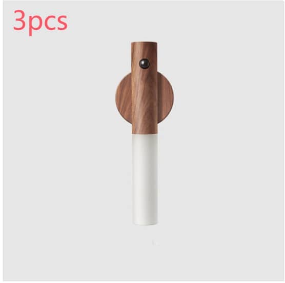 Auto LED USB Magnetic Wireless Night Light Corridors with wood grain top and white light base wall-mounted