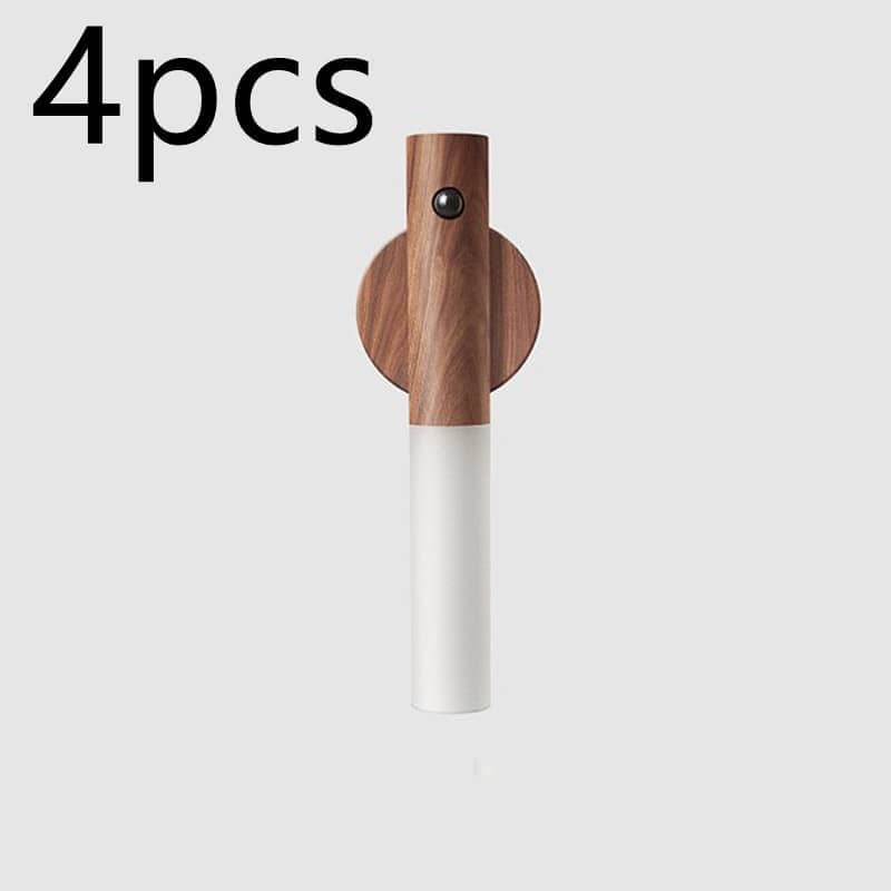 Set of 4 Auto LED USB Magnetic Wireless Night Light Corridors with wood and white design for easy corridor lighting