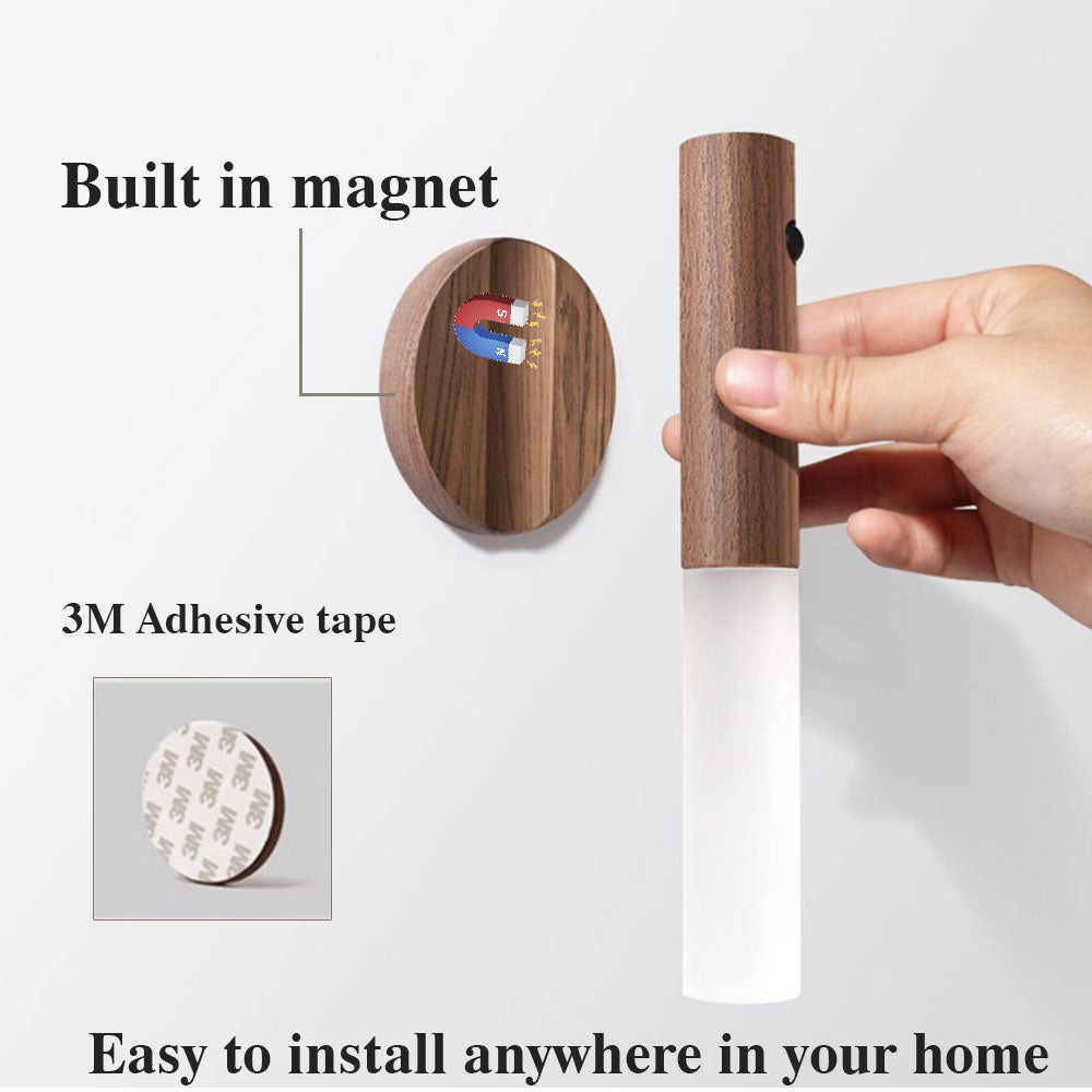 Auto LED USB Magnetic Wireless Night Light Corridors wood finish with built-in magnet and 3M adhesive tape for easy installation
