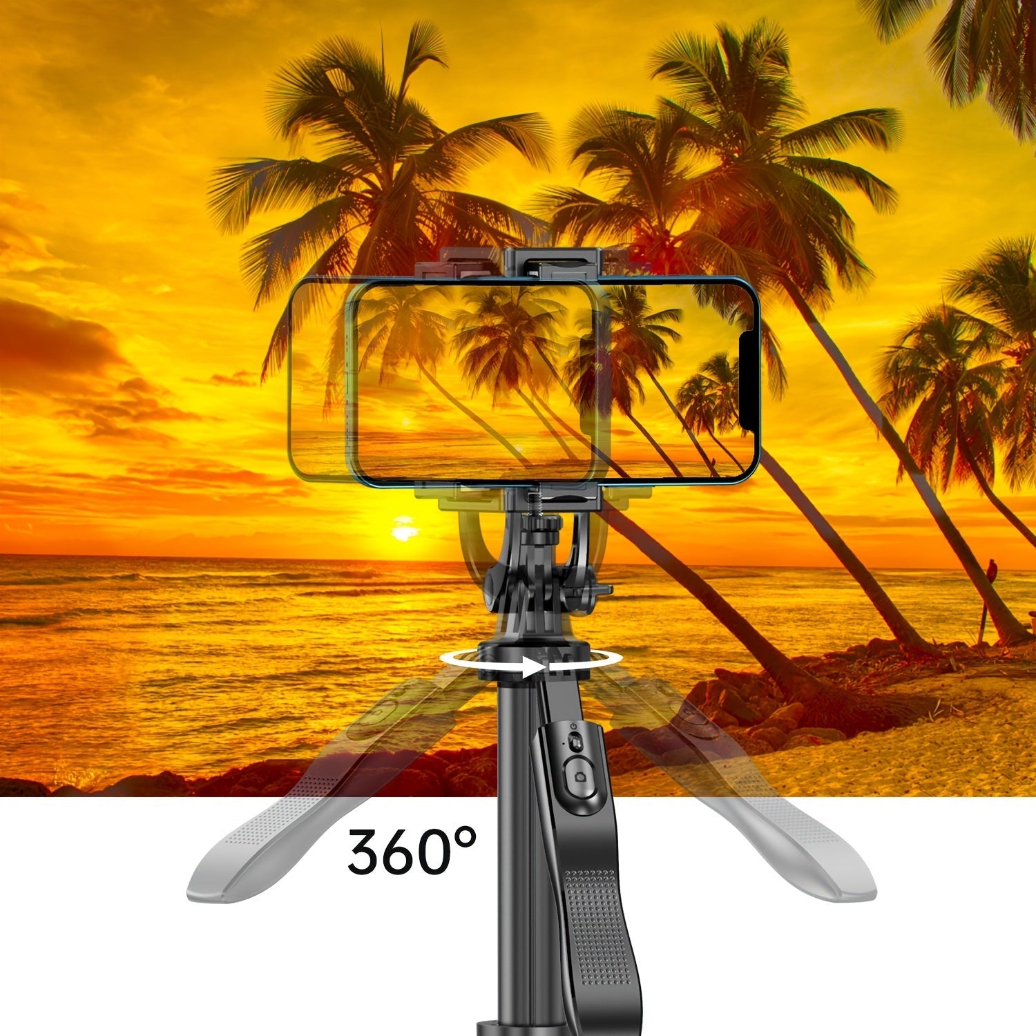 61-inch extendable selfie stick tripod for smartphones, featuring adjustable length and stable tripod base for photos and videos.