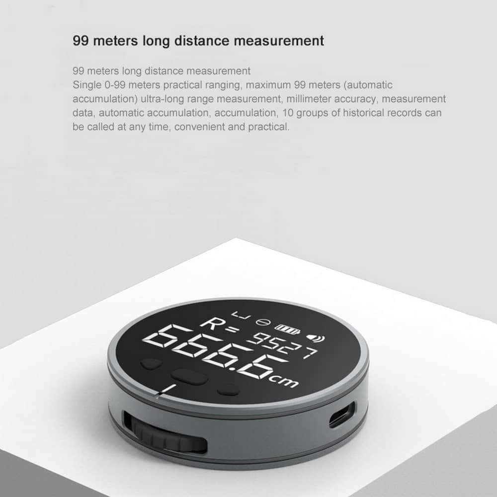 Mesauer Digital Electronic Measuring Ruler round gray device with digital display for long distance measurement