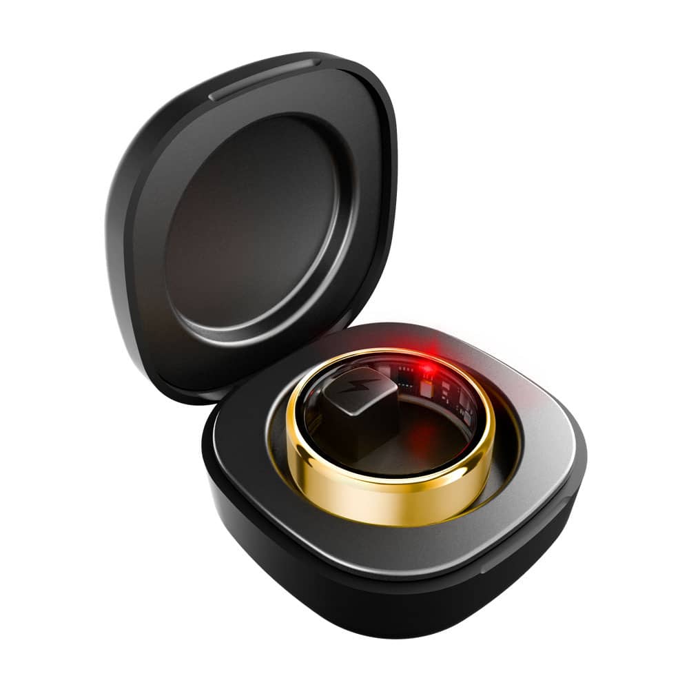 Le Monde Tech Smart Ring for Health Tracking Gold Black Charging case